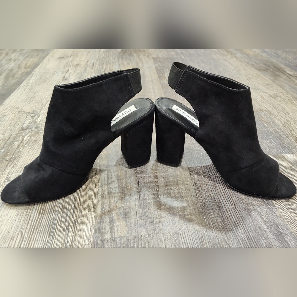 Steve Madden Women's Suede Peep Toe Slingback Heels, Black, Size 9M - Picture 3 of 7
